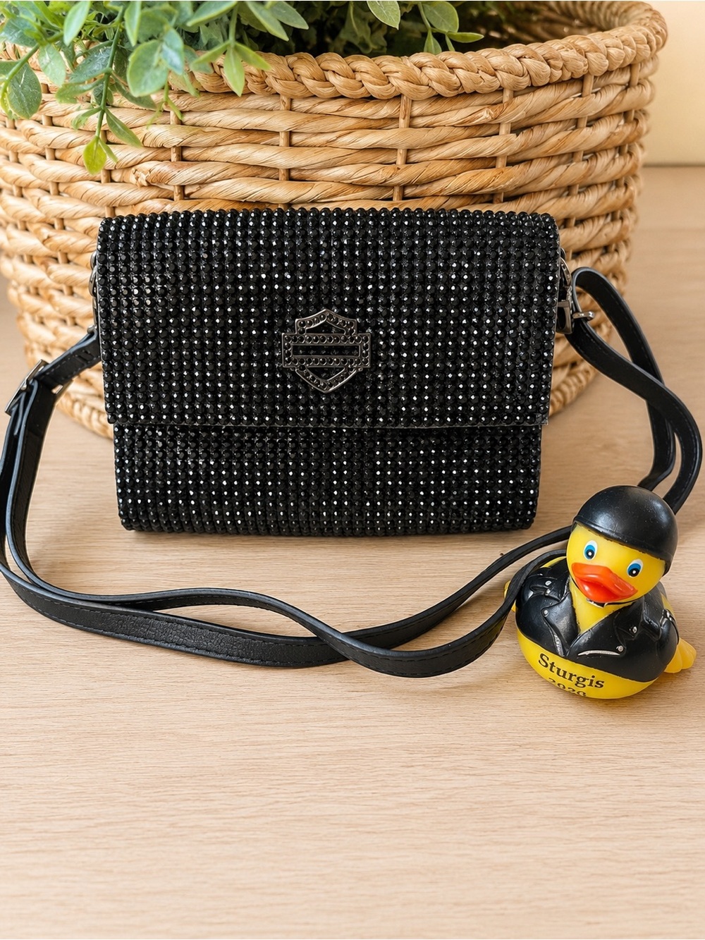 Harley-Davidson  BLING dazzling black crystals iconic crossbody bag.